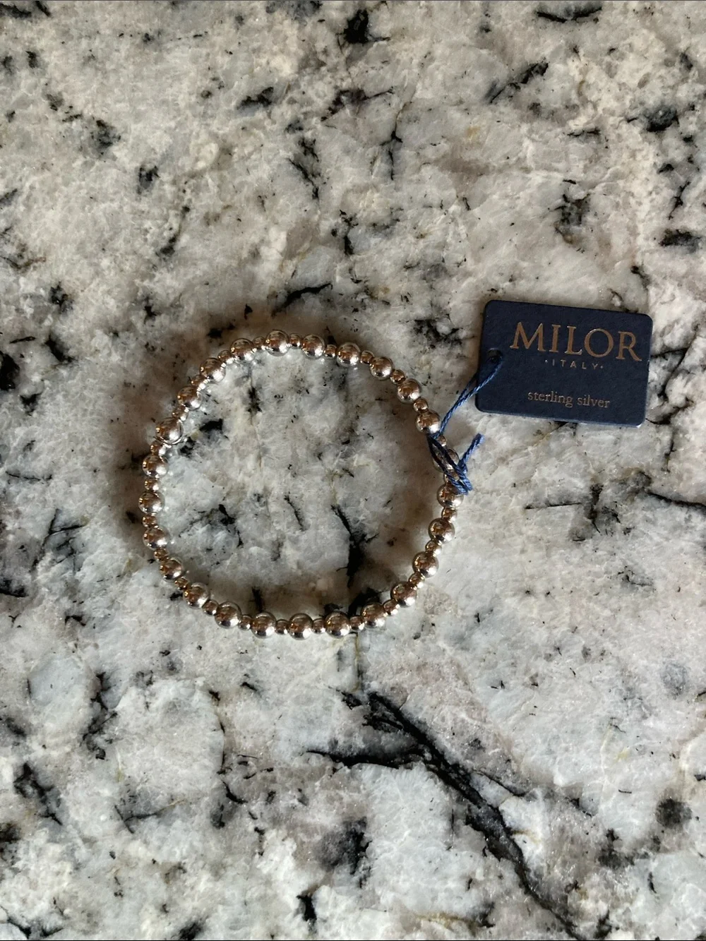 Milor Sterling Silver Beaded Stretch Bracelet - Silver